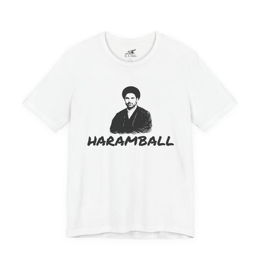 Haramball Anti Football Premier League Champion Retro Portrait Tee — "HARAMBALL" Vintage Graphic White T-Shirt Black Print