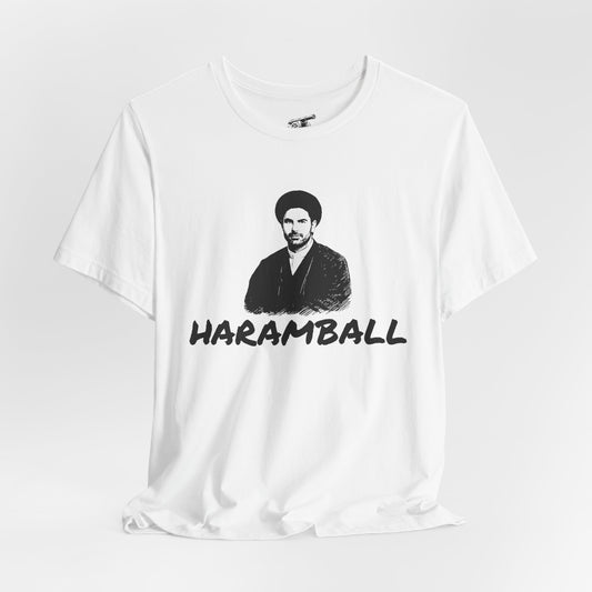 Haramball Anti Football Premier League Champion Retro Portrait Tee — "HARAMBALL" Vintage Graphic White T-Shirt Black Print