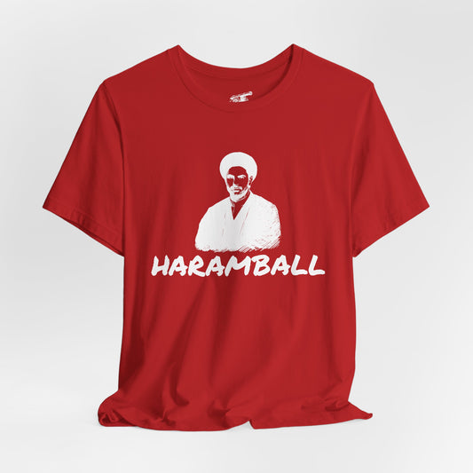 Haramball Anti Football Premier League Champion Retro Portrait Tee — "HARAMBALL" Vintage Graphic Red T-Shirt