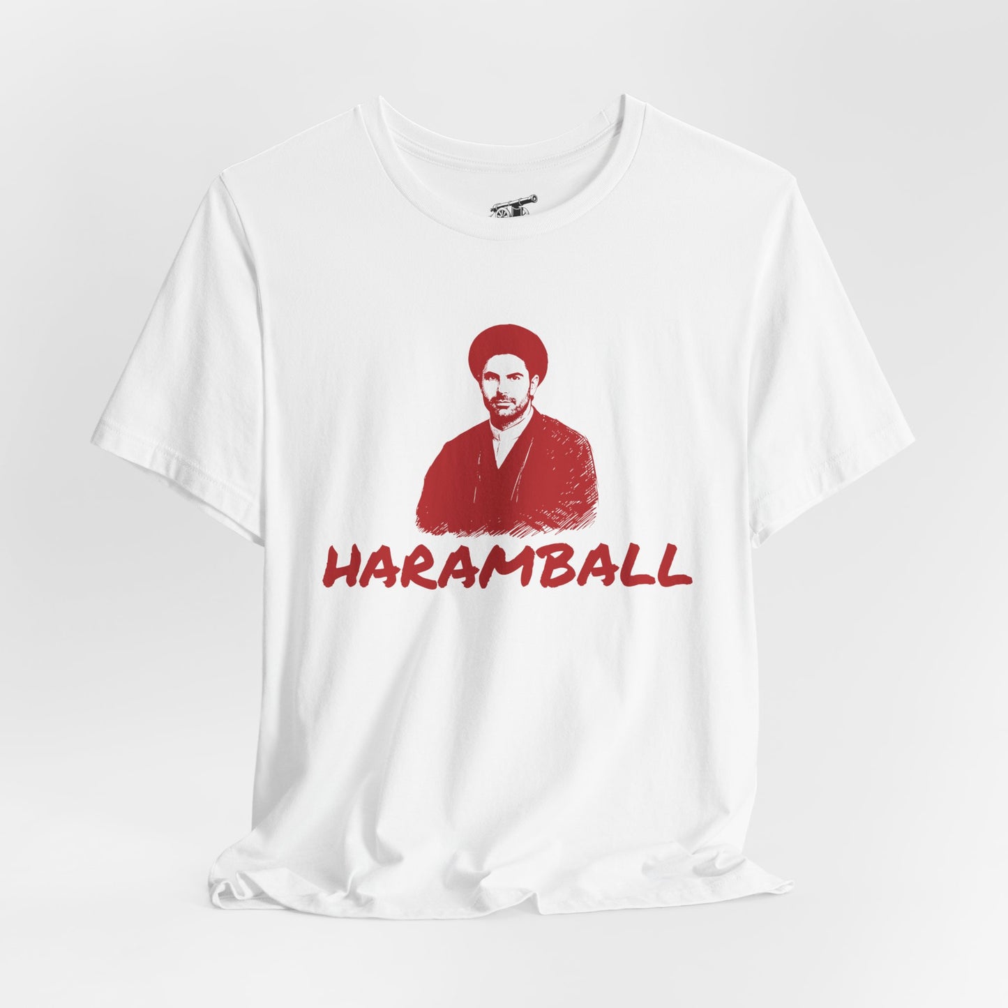 Haramball Anti Football Premier League Champion Retro Portrait Tee — "HARAMBALL" Vintage Graphic White T-Shirt Red Print