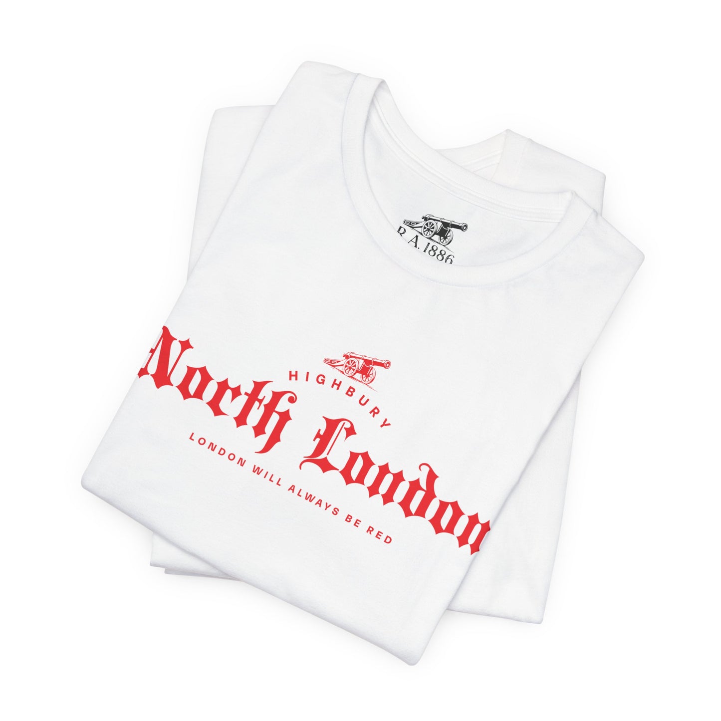 North London Is Red Forever Graphic Tee — Vintage Old English Script White T‑Shirt