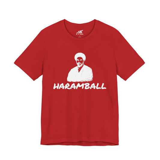 Haramball Anti Football Premier League Champion Retro Portrait Tee — "HARAMBALL" Vintage Graphic Red T-Shirt