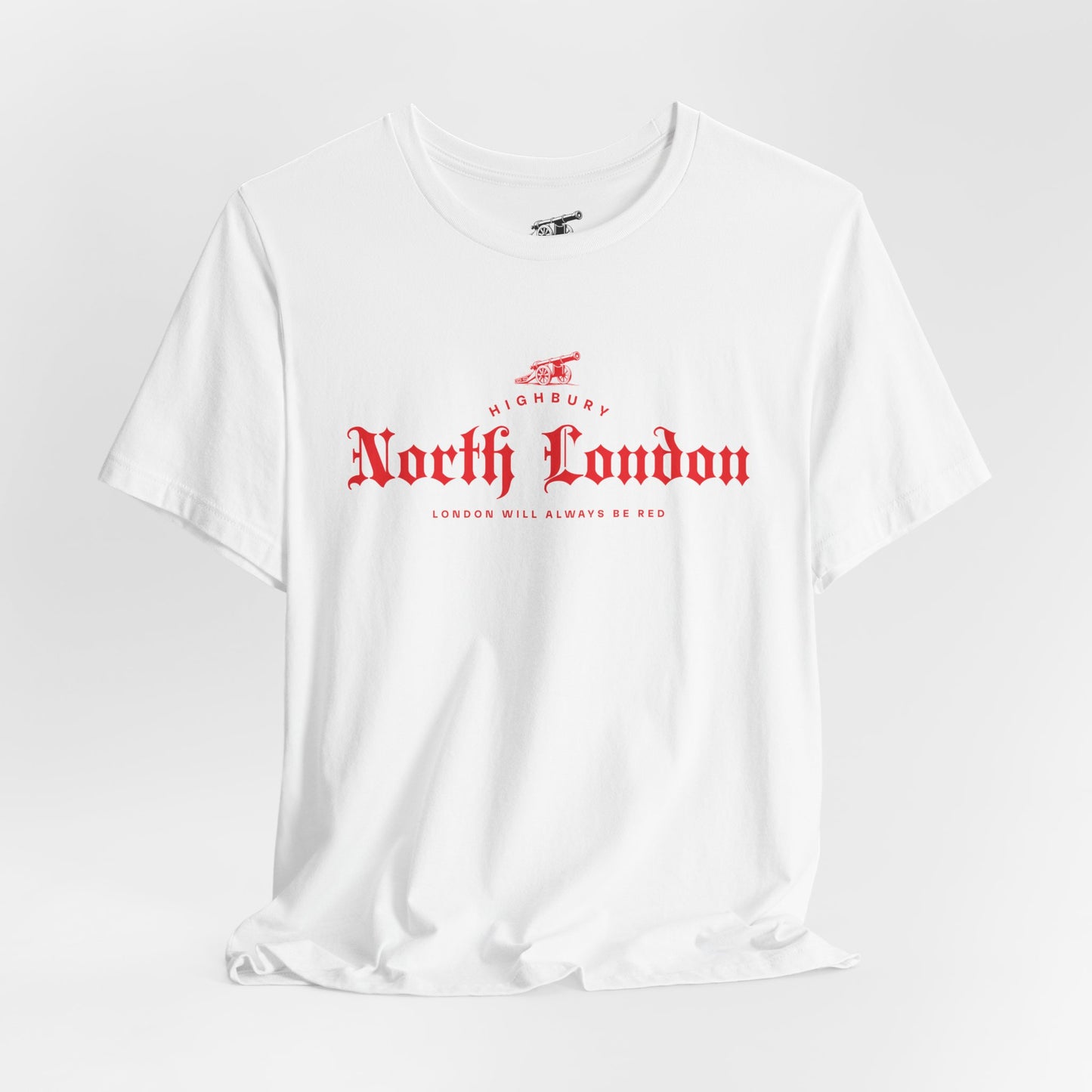 North London Is Red Forever Graphic Tee — Vintage Old English Script White T‑Shirt