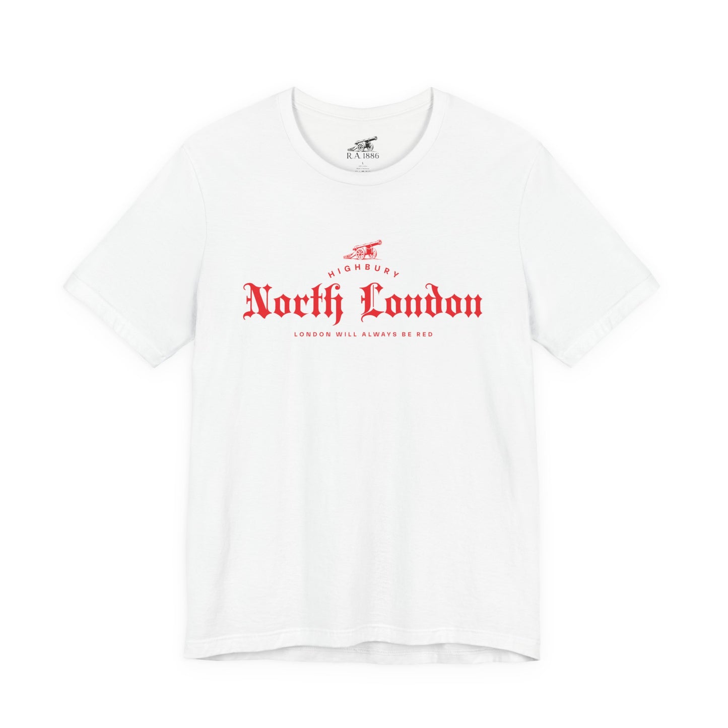 North London Is Red Forever Graphic Tee — Vintage Old English Script White T‑Shirt
